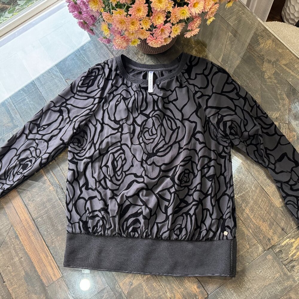 Fabletics Black Lola Long Sleeve Floral Velvet Top